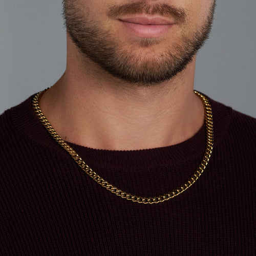 Cuban Link Chain (Gold) - 5mm — on model