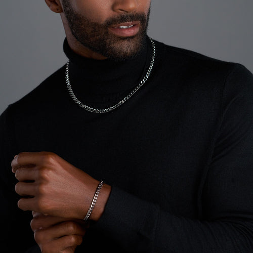 Cuban Link Chain (Silver) - 5mm — on model