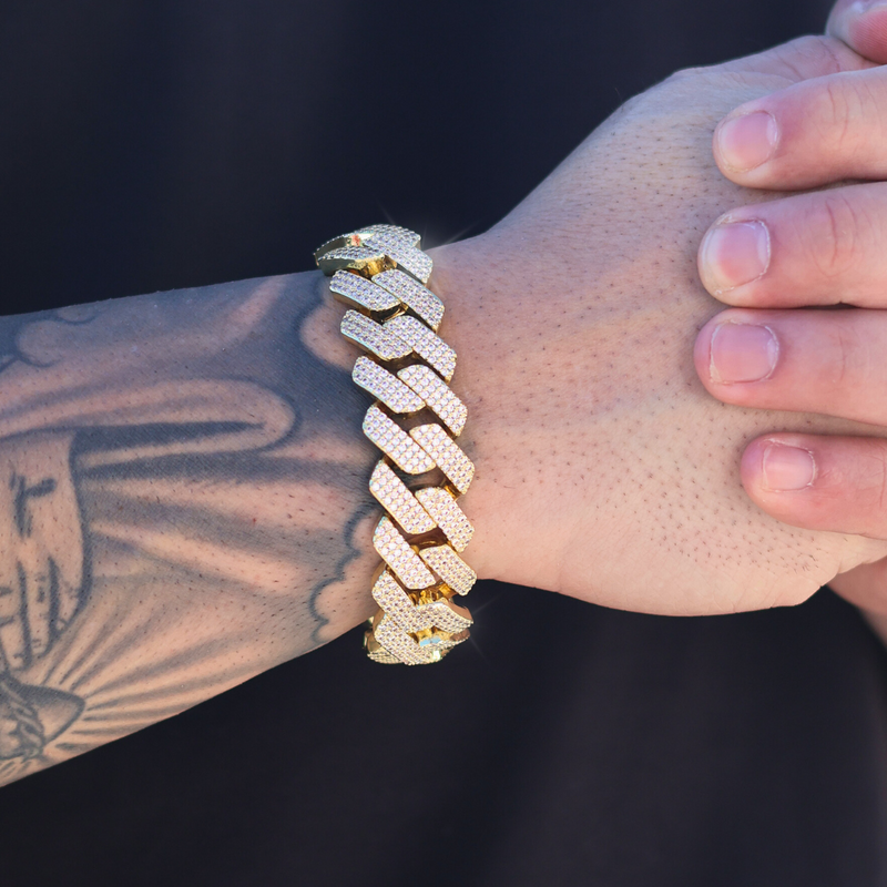 Iced Prong Cuban Bracelet (Gold) - 20mm