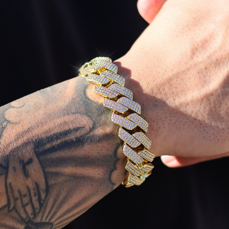 Iced Prong Cuban Bracelet (Gold) - 20mm