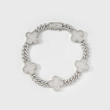 Clover Iced Prong Cuban Chain + Bracelet (Silver) - 8mm