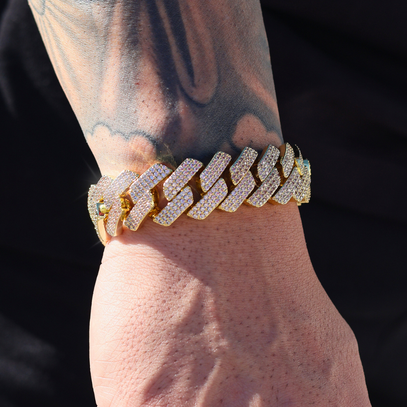 Iced Prong Cuban Bracelet (Gold) - 20mm