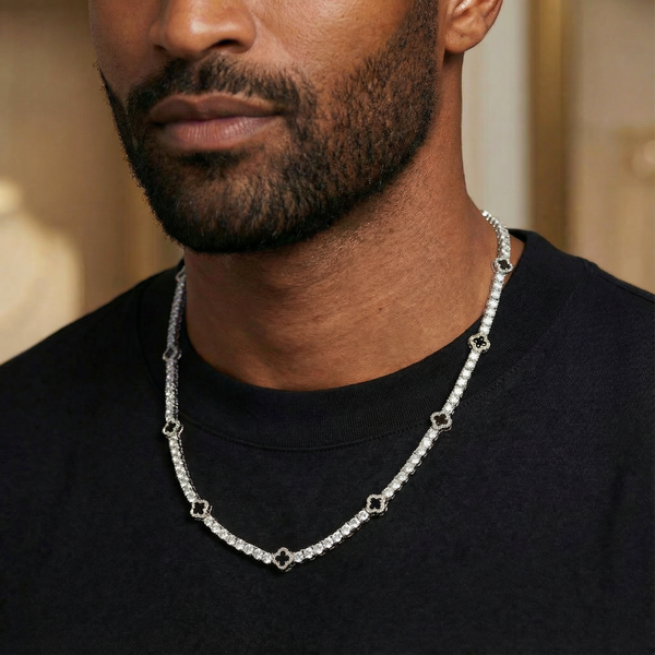 Black Clover Tennis Chain (Silver) - 4mm