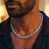 Blue Tennis Chain + Bracelet (Silver) - 4mm