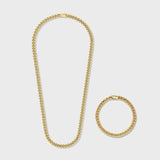 Women's Cuban Link Chain + Bracelet (Gold) - 5mm