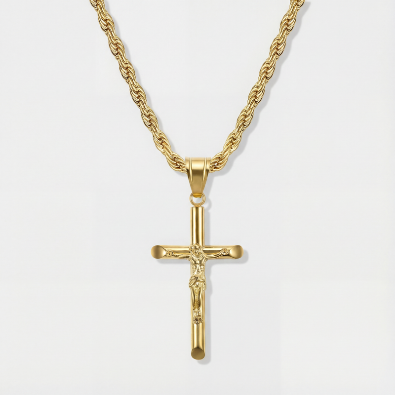Rope Chain 4mm + Crucifix Pendant (Gold) – Imperium