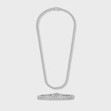 Women's Iced Cuban Chain + Bracelet (Silver) - 8mm