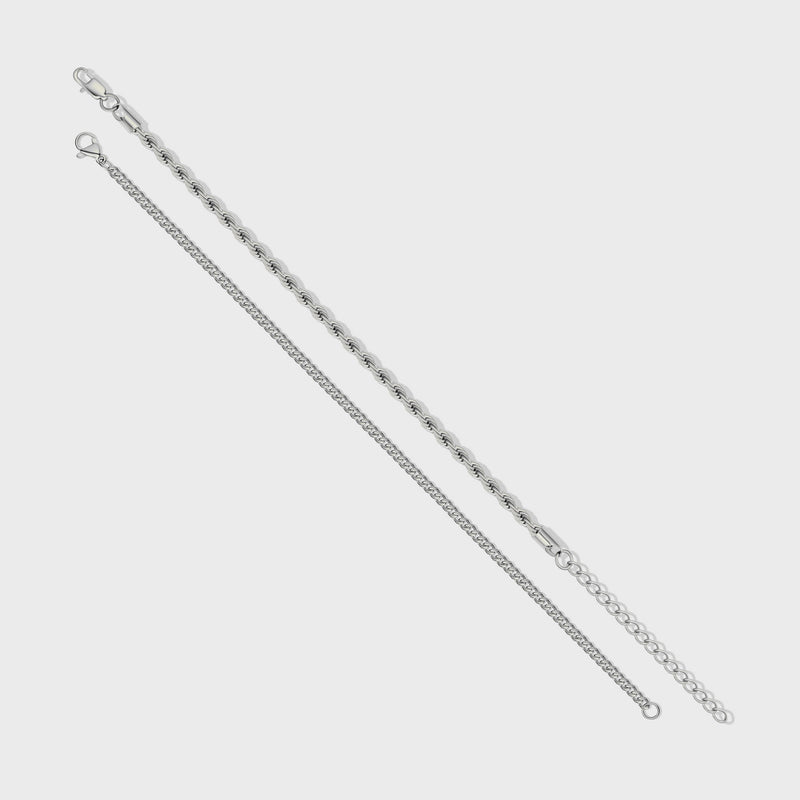 Micro Cuban + Rope Bracelet Stack (Silver)