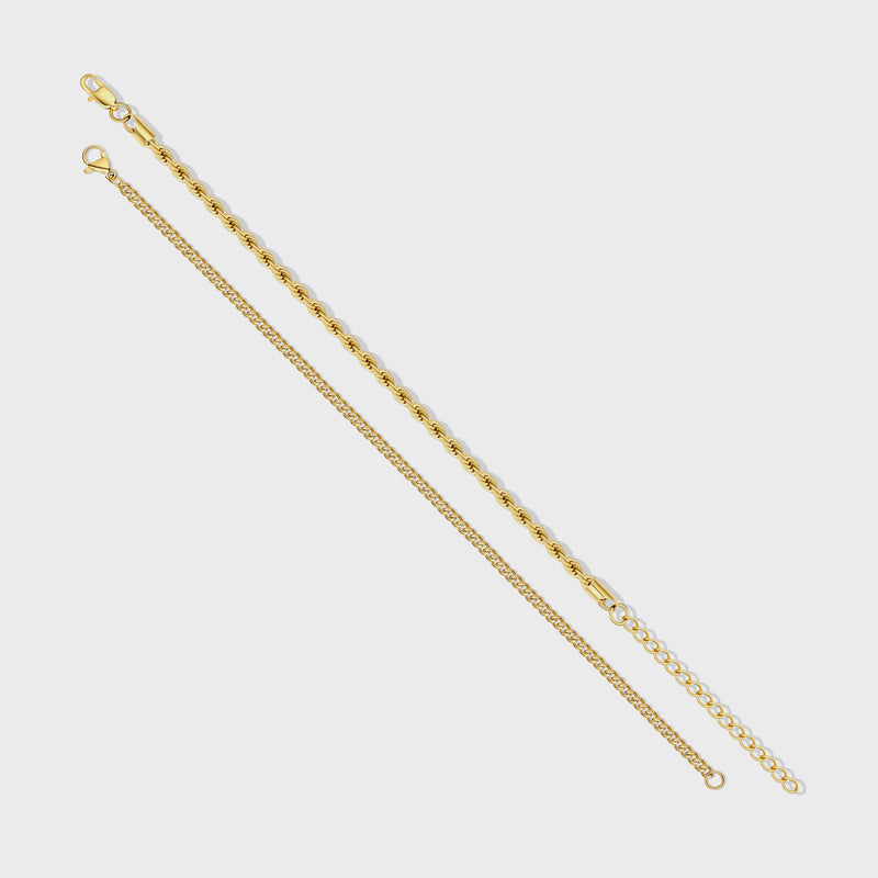 Micro Cuban + Rope Bracelet Stack (Gold)