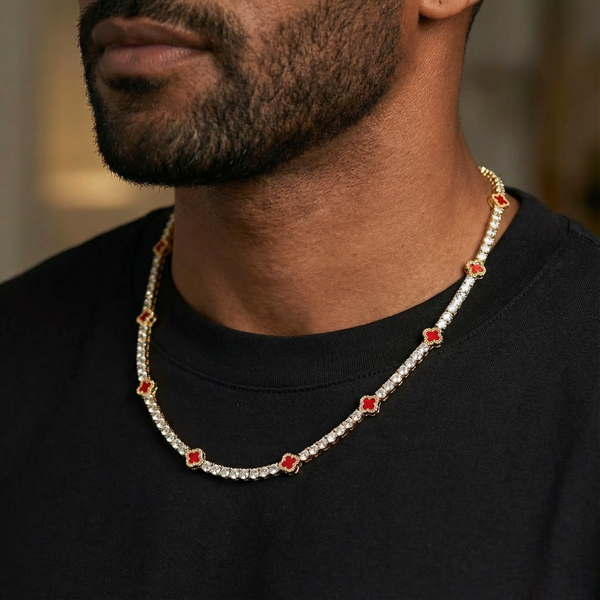 Red Clover Tennis Chain (Gold) - 4mm