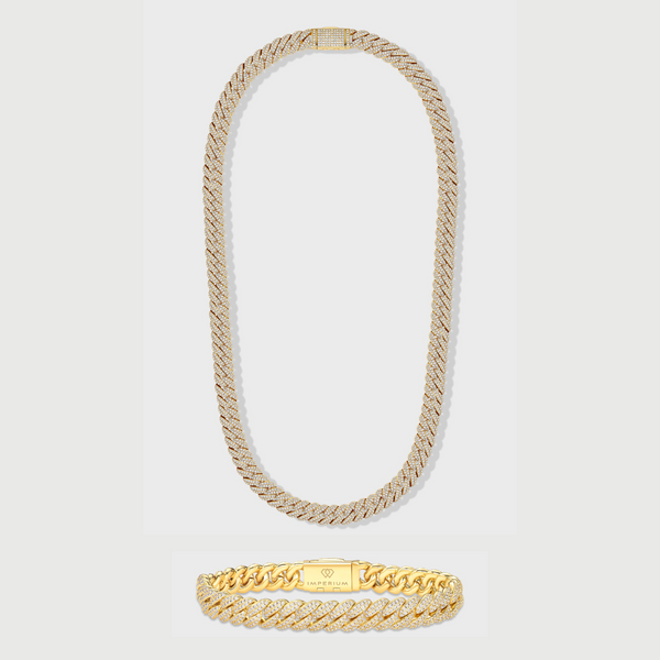 Iced Cuban Chain + Bracelet (Gold) - 10mm