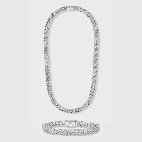 Iced Cuban Chain + Bracelet (Silver) - 10mm