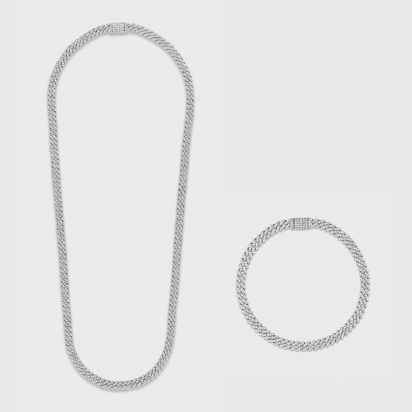 Iced Micro Prong Cuban Chain + Bracelet (Silver) - 5mm