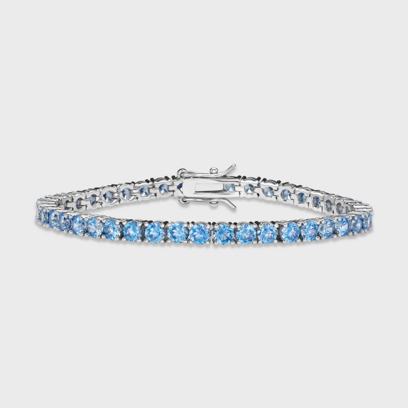 Blue Tennis Chain + Bracelet (Silver) - 4mm