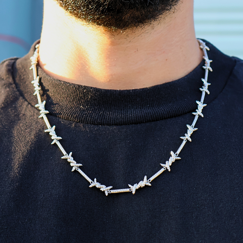 Iced Barbed Wire Chain (Silver) - 6mm