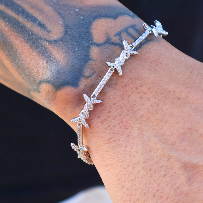 Iced Barbed Wire Bracelet (Silver) - 6mm