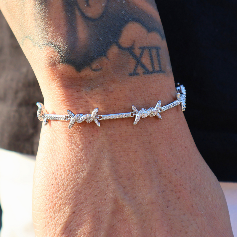 Iced Barbed Wire Bracelet (Silver) - 6mm