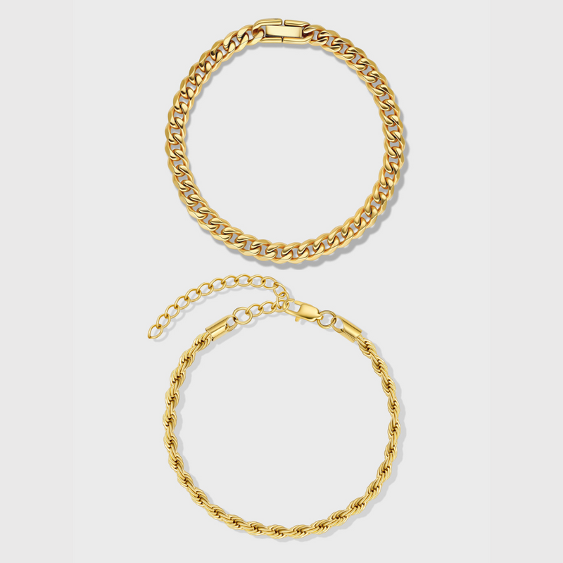 Cuban + Rope Bracelet Stack (Gold)