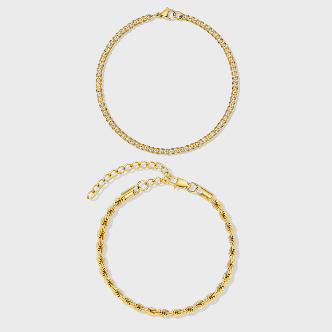 Micro Cuban + Rope Bracelet Stack (Gold) – Imperium