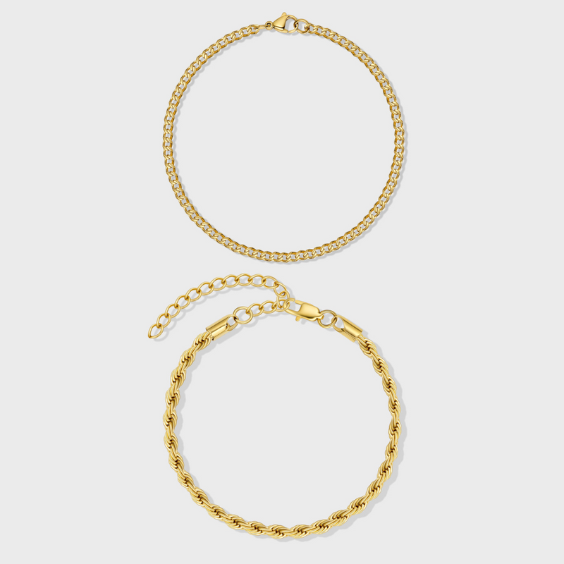 Micro Cuban + Rope Bracelet Stack (Gold)