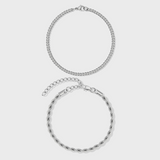 Women's Micro Cuban + Rope Bracelet Stack (Silver)