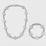 Clover Iced Prong Cuban Chain + Bracelet (Silver) - 8mm