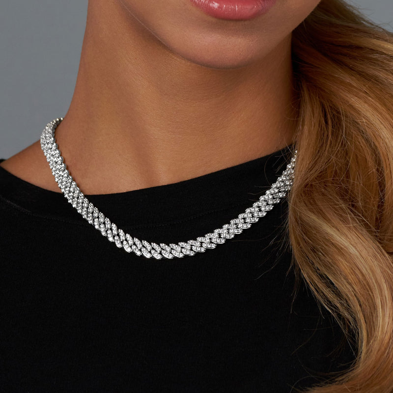 Women's Iced Cuban Chain (Silver) - 8mm